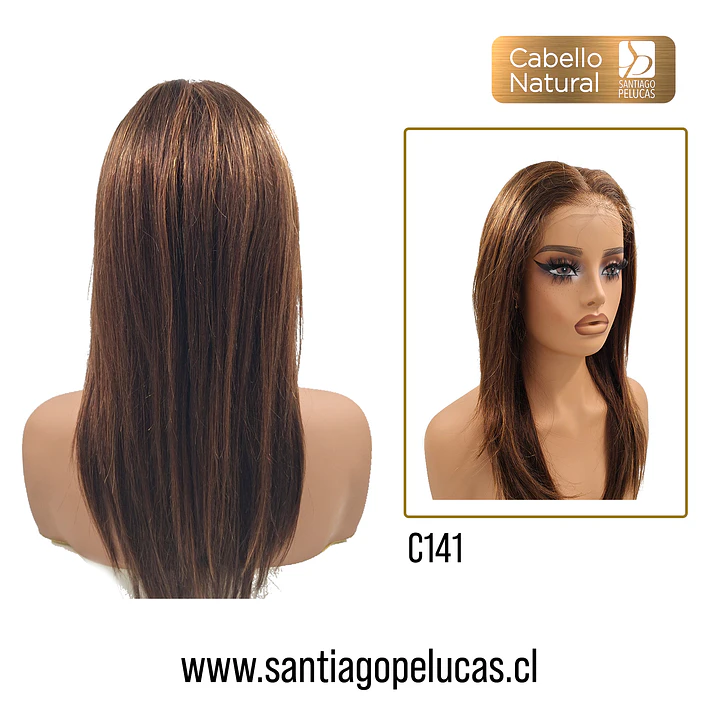 C141 LACE FRONT LARGA LISA EN CAPAS CASTAÑO CON MECHAS 2