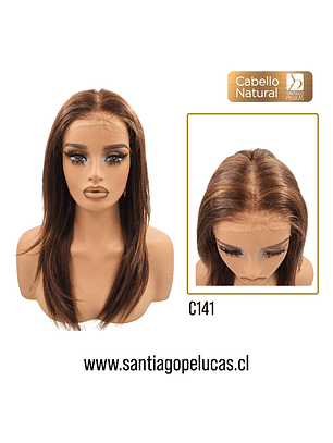 C141 LACE FRONT LARGA LISA EN CAPAS CASTAÑO CON MECHAS
