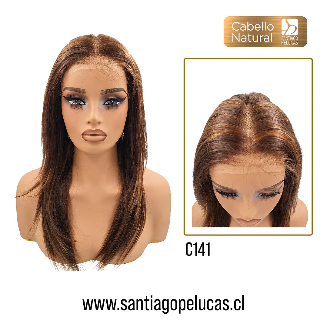 C141 LACE FRONT LARGA LISA EN CAPAS CASTAÑO CON MECHAS 1