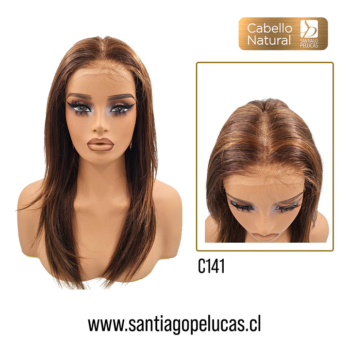 C141 LACE FRONT LARGA LISA EN CAPAS CASTAÑO CON MECHAS 1