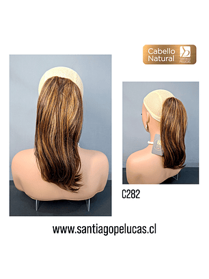 C282 POSTIZO DE COLA NATURAL LISO CASTAÑO CON MECHAS
