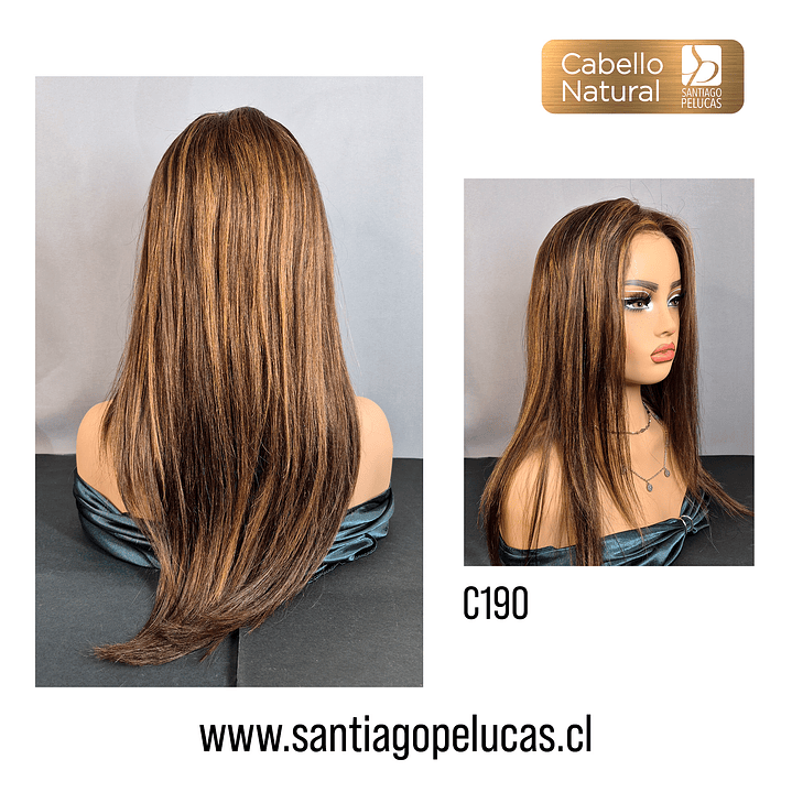 C190 LACE FRONTAL LARGA LISA EN CAPAS CASTAÑO CON REFLEJOS 2