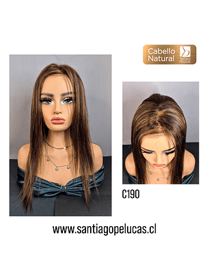 C190 LACE FRONTAL LARGA LISA EN CAPAS CASTAÑO CON REFLEJOS