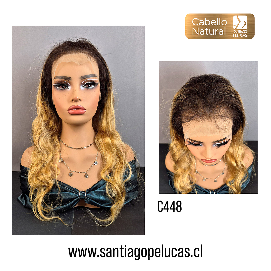 C448 LACE FRONTAL EXTRA LARGA CON ONDAS RUBIO CLARO DORADO CON CRECIMIENTO 1