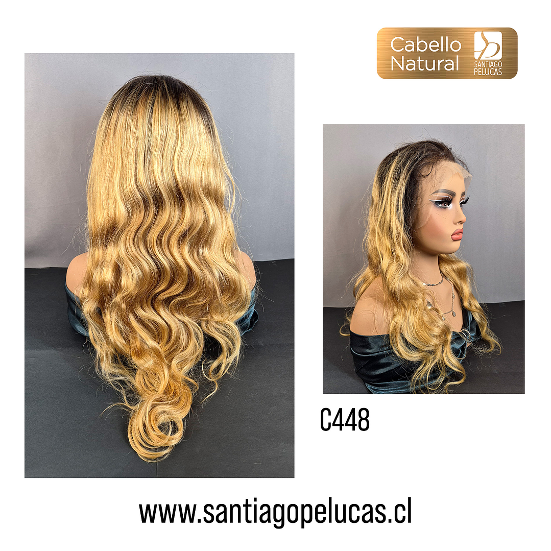 C448 LACE FRONTAL EXTRA LARGA CON ONDAS RUBIO CLARO DORADO CON CRECIMIENTO 2