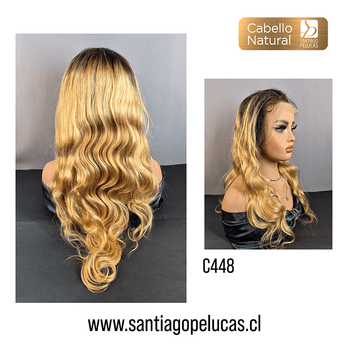 C448 LACE FRONTAL EXTRA LARGA CON ONDAS RUBIO CLARO DORADO CON CRECIMIENTO 2