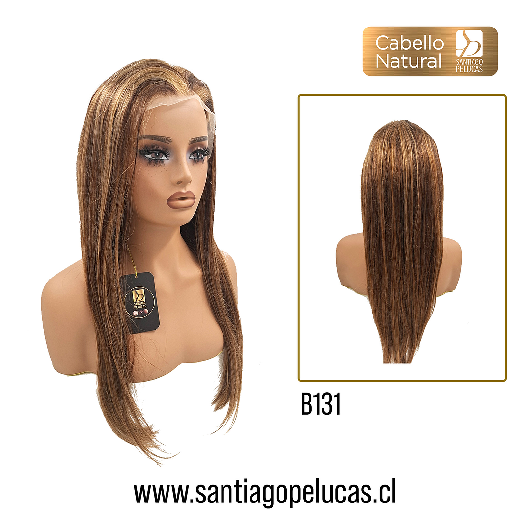 B131 LACE FRONTAL LARGA LISA CHOCOLATE CON MECHAS RUBIO OSCURO DORADO 2