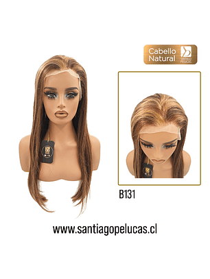 B131 LACE FRONTAL LARGA LISA CHOCOLATE CON MECHAS RUBIO OSCURO DORADO