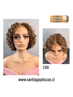 C196 LACE FRONT MELENA CRESPA EN CAPAS CHOCOLATE CON REFLEJOS