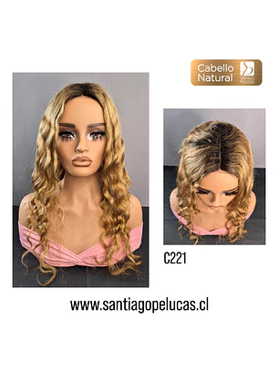 C221 LACE FRONT LARGA CON ONDAS EN CAPAS RUBIO CLARO BEIGE CON CRECIMIENTO