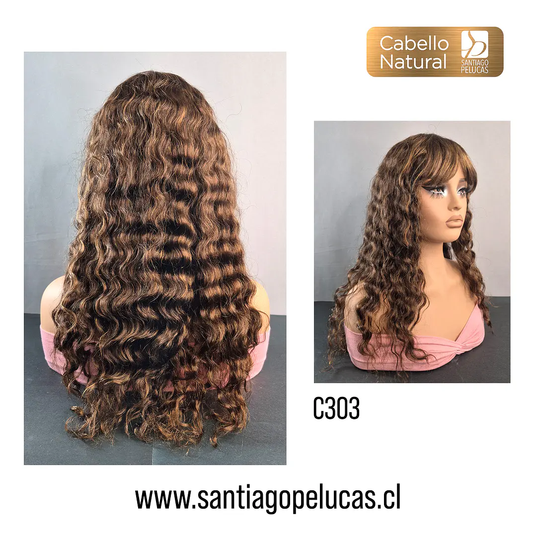 C303 PELUCA NATURAL CON ONDAS CASTAÑO CON REFLEJOS CARAMELO 2