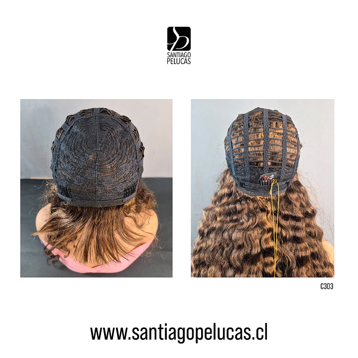 C303 PELUCA NATURAL CON ONDAS CASTAÑO CON REFLEJOS CARAMELO 3