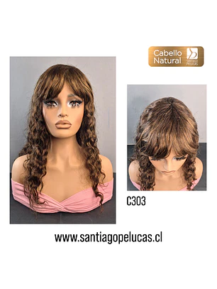 C303 PELUCA NATURAL CON ONDAS CASTAÑO CON REFLEJOS CARAMELO