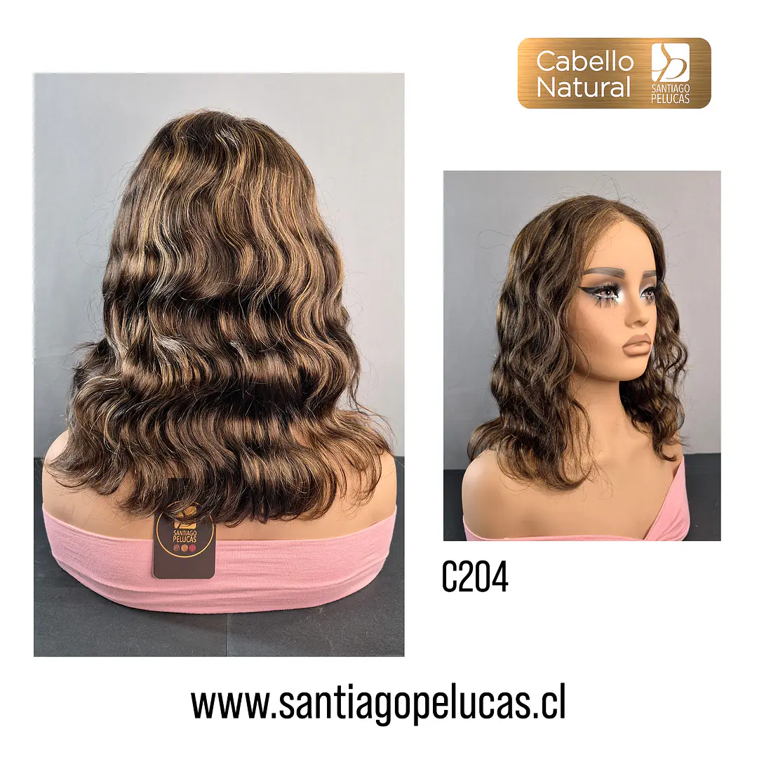 C204 LACE FRONT MELENA CON ONDAS EN CAPAS CASTAÑO CLARO CON MECHAS 2