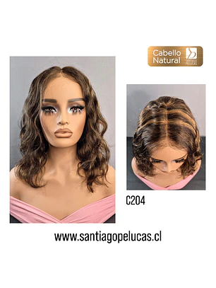 C204 LACE FRONT MELENA CON ONDAS EN CAPAS CASTAÑO CLARO CON MECHAS