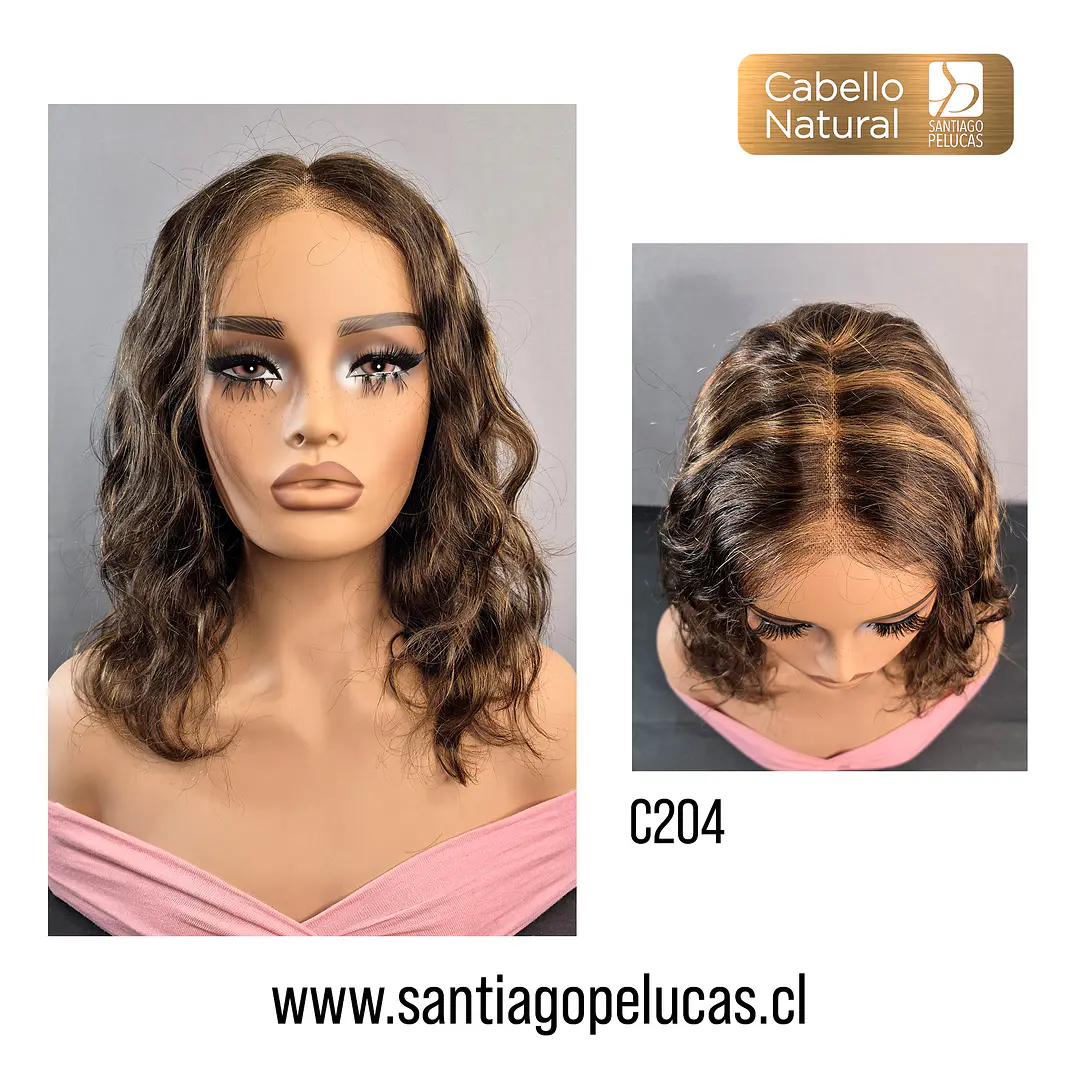 C204 LACE FRONT MELENA CON ONDAS EN CAPAS CASTAÑO CLARO CON MECHAS 1