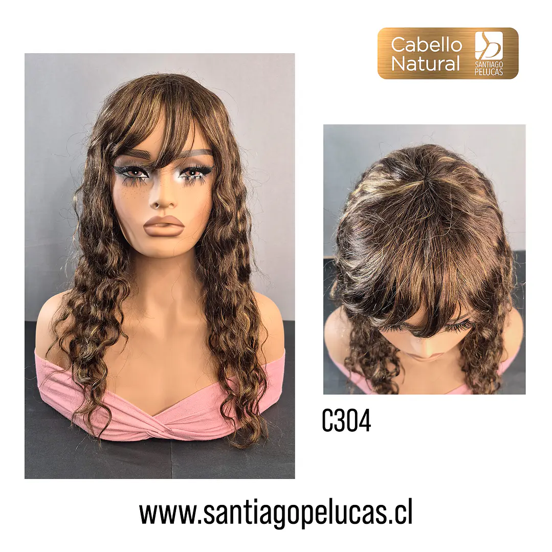 C304 PELUCA NATURAL CON ONDAS CASTAÑO CON REFLEJOS 1