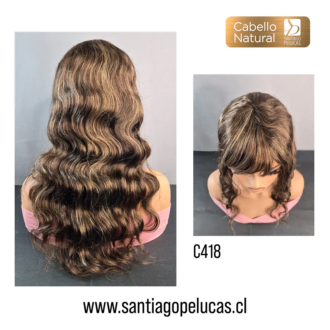 C418 PELUCA NATURAL ESCALONADA CON ONDAS CASTAÑO CON MECHAS 2