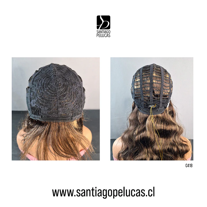 C418 PELUCA NATURAL ESCALONADA CON ONDAS CASTAÑO CON MECHAS 3