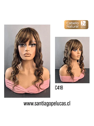 C418 PELUCA NATURAL ESCALONADA CON ONDAS CASTAÑO CON MECHAS