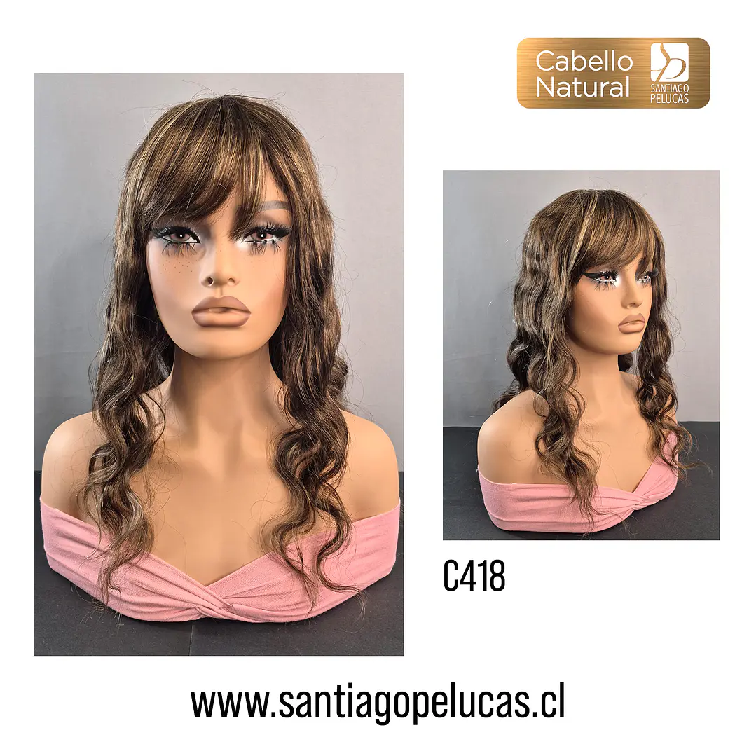C418 PELUCA NATURAL ESCALONADA CON ONDAS CASTAÑO CON MECHAS 1