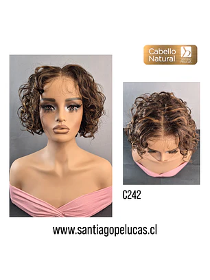 C242 LACE FRONT MELENA CRESPA EN CAPAS CASTAÑO CON MECHAS