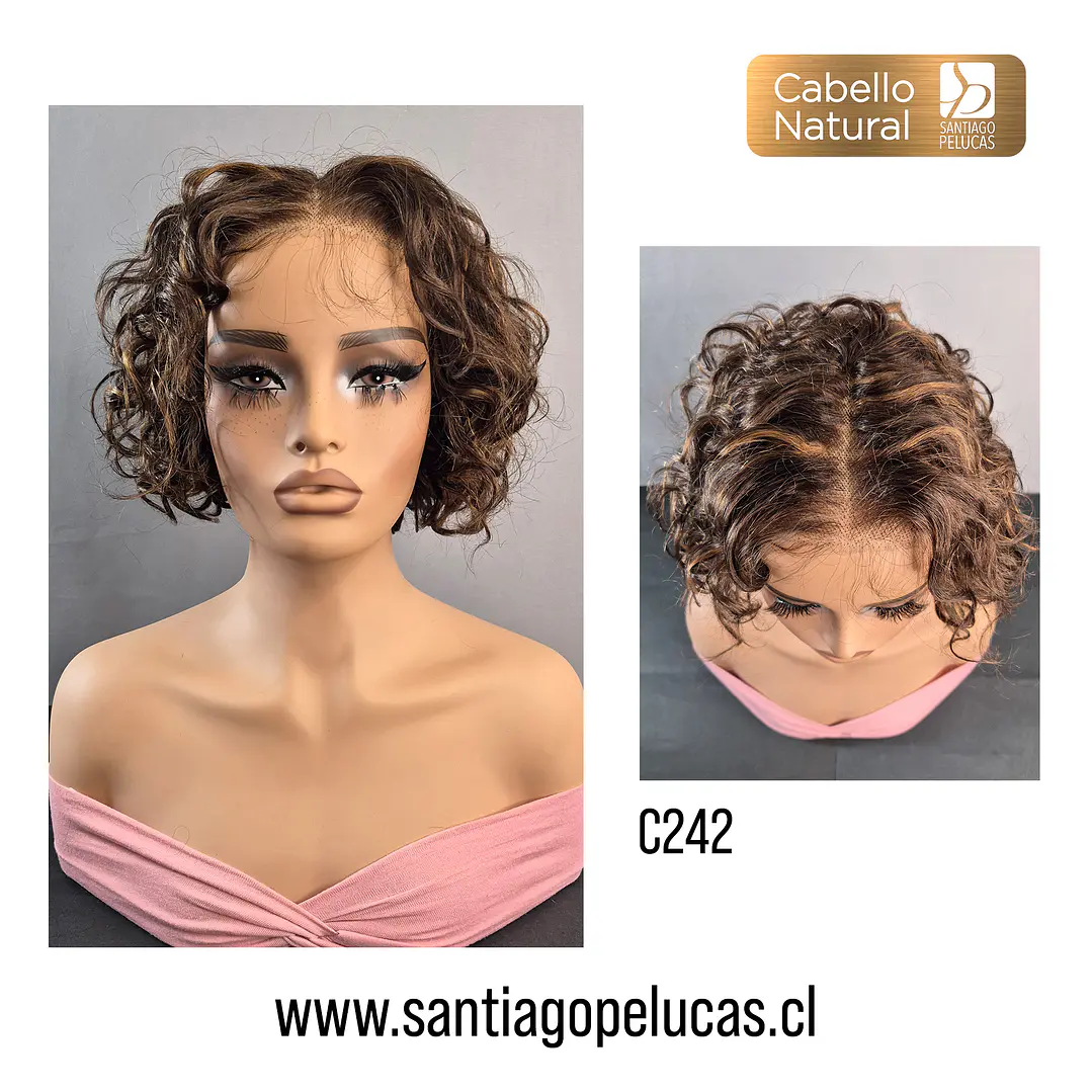 C242 LACE FRONT MELENA CRESPA EN CAPAS CASTAÑO CON MECHAS 1