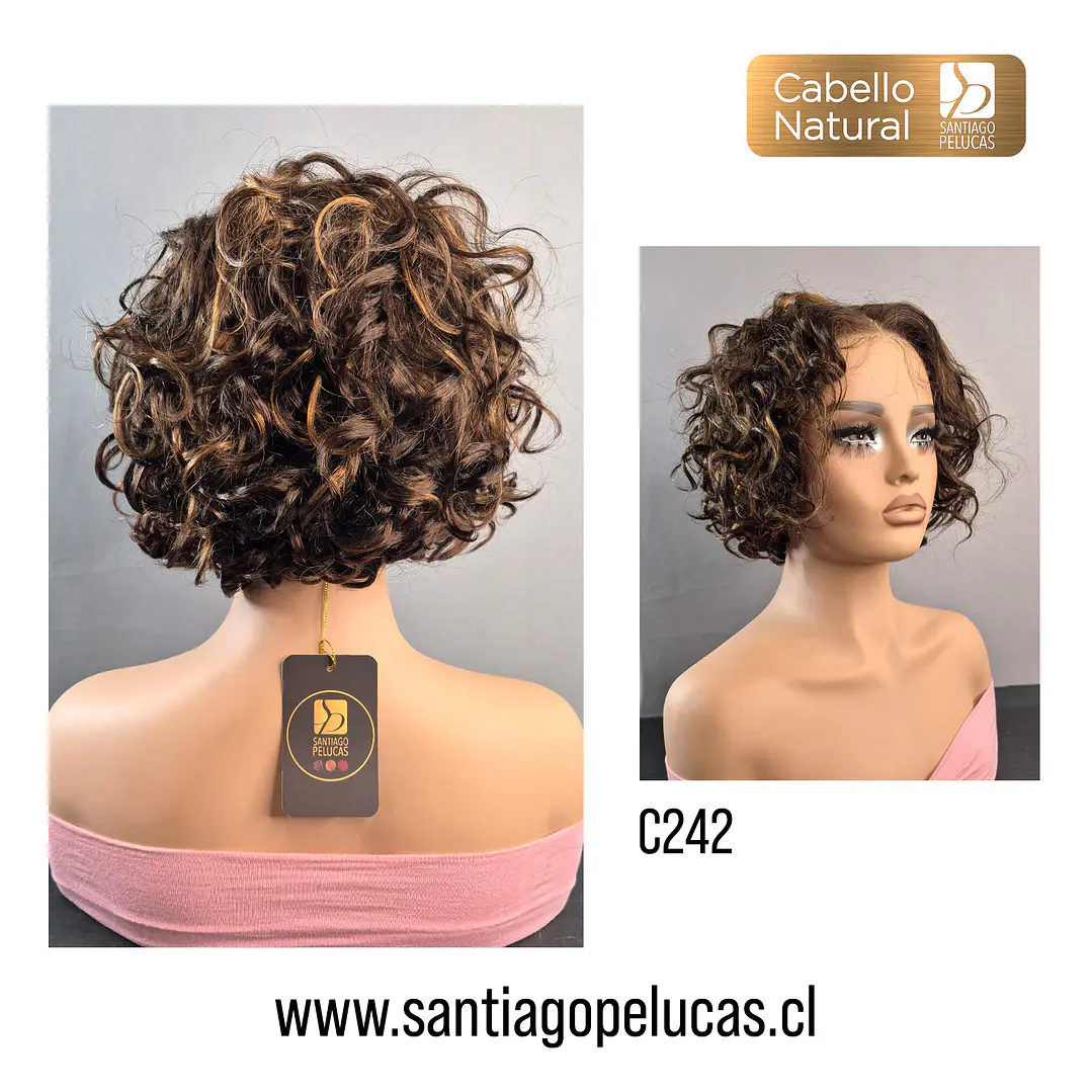 C242 LACE FRONT MELENA CRESPA EN CAPAS CASTAÑO CON MECHAS 2