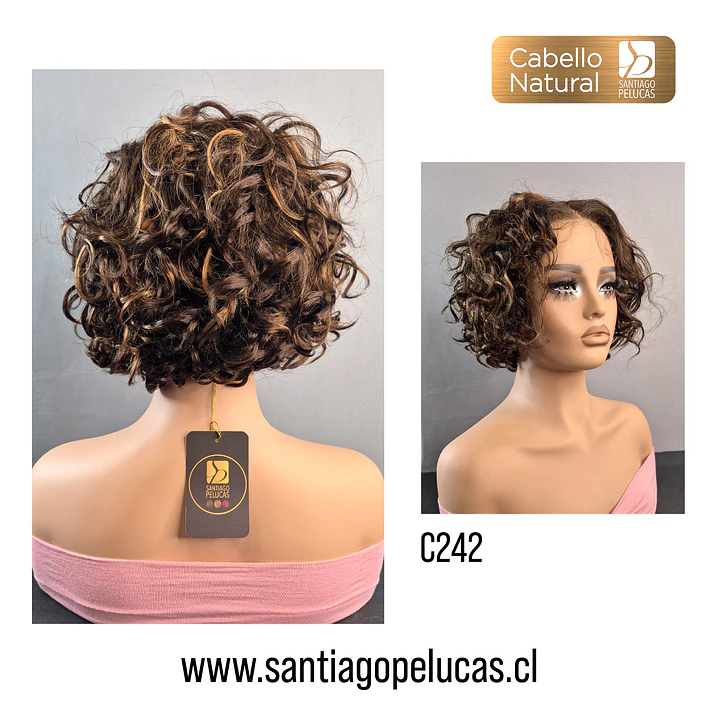 C242 LACE FRONT MELENA CRESPA EN CAPAS CASTAÑO CON MECHAS 2