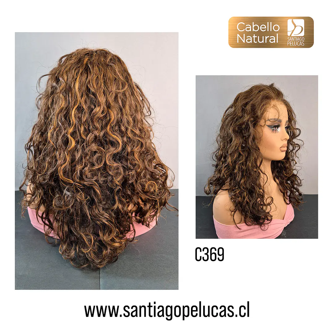 C369 LACE FRONTAL LARGA CRESPA CASTAÑO CON REFLEJOS 2