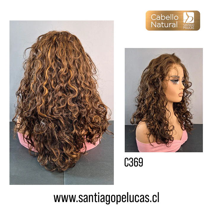 C369 LACE FRONTAL LARGA CRESPA CASTAÑO CON REFLEJOS 2