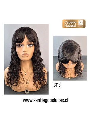 C113 PELUCA NATURAL ESCALONADA CRESPA CASTAÑO OSCURO