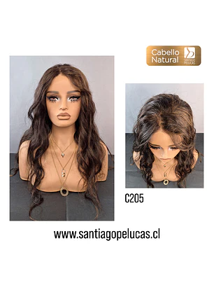 C205 LACE FRONTAL LARGA CON ONDAS CASTAÑO CON REFLEJOS