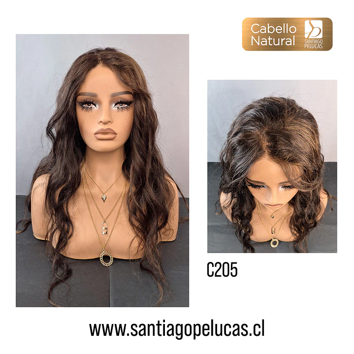 C205 LACE FRONTAL LARGA CON ONDAS CASTAÑO CON REFLEJOS 1