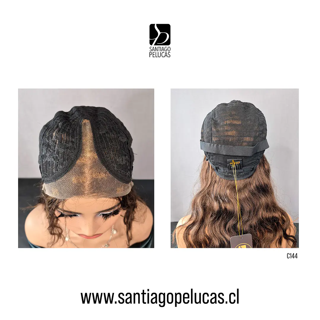 C144 LACE FRONT LARGA CON ONDAS CASTAÑO CON MECHAS CARAMELO 3