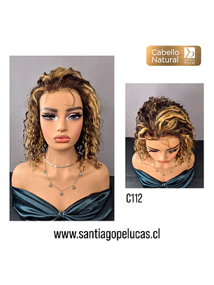 C112 LACE FRONTAL MELENA CRESPA CASTAÑO CON MECHAS