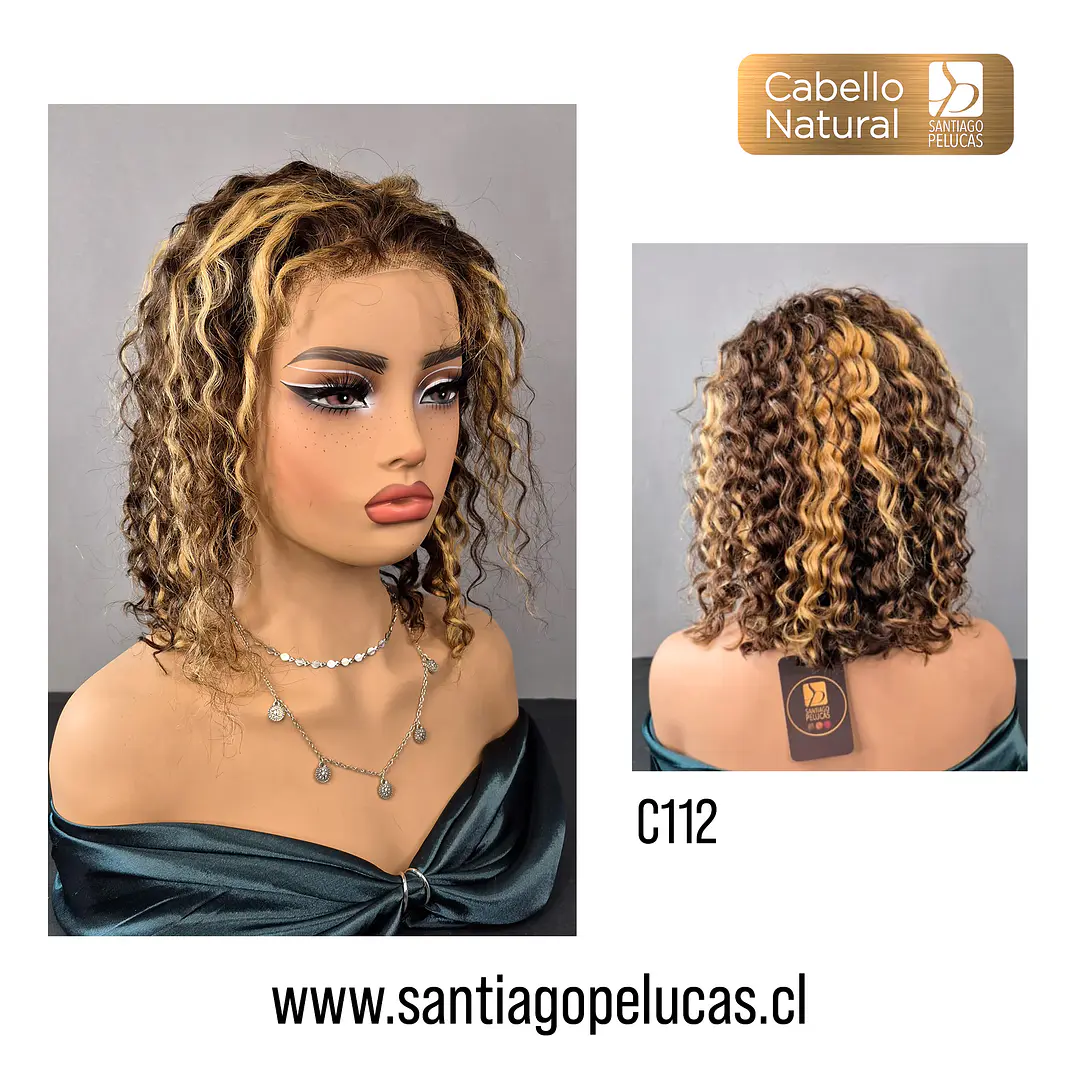 C112 LACE FRONTAL MELENA CRESPA CASTAÑO CON MECHAS 2