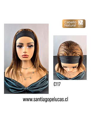 C117 NATURAL EN CAPAS LARGA LISA CON CINTILLO CASTAÑO CON REFLEJOS