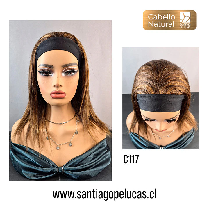 C117 NATURAL EN CAPAS LARGA LISA CON CINTILLO CASTAÑO CON REFLEJOS 1