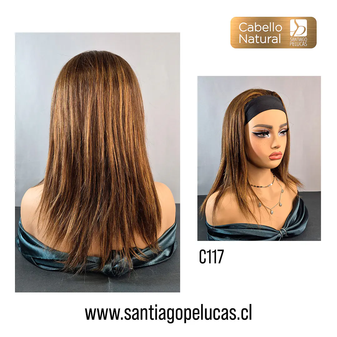 C117 NATURAL EN CAPAS LARGA LISA CON CINTILLO CASTAÑO CON REFLEJOS 2