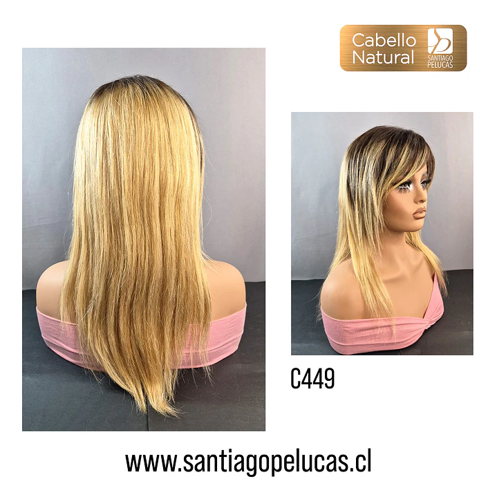 C449 LACE FRONTAL LARGA LISA EN CAPAS RUBIO CLARO MATIZADO CON CREC. 2