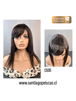 C505 PELUCA NATURAL LISA CON FLEQUILLO CASTAÑO OSCURO