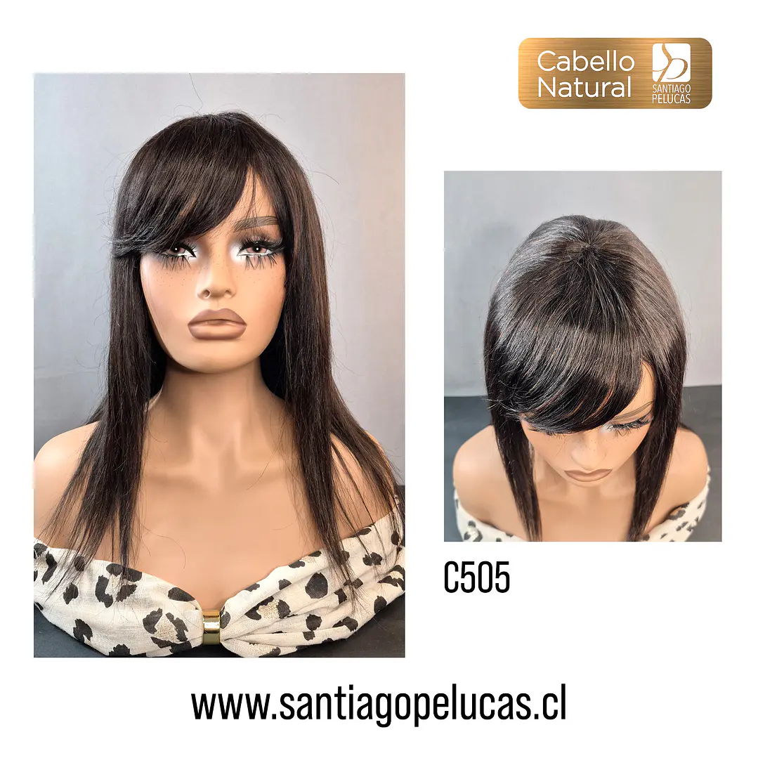 C505 PELUCA NATURAL LISA CON FLEQUILLO CASTAÑO OSCURO 1