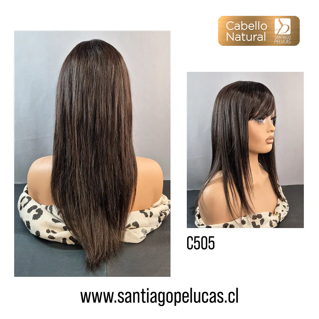 C505 PELUCA NATURAL LISA CON FLEQUILLO CASTAÑO OSCURO 2