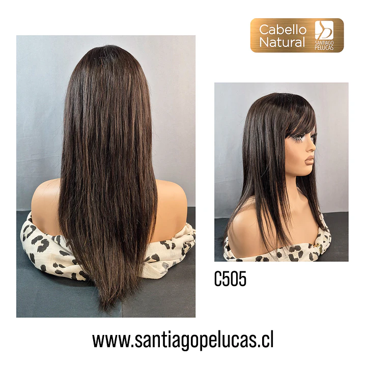 C505 PELUCA NATURAL LISA CON FLEQUILLO CASTAÑO OSCURO 2