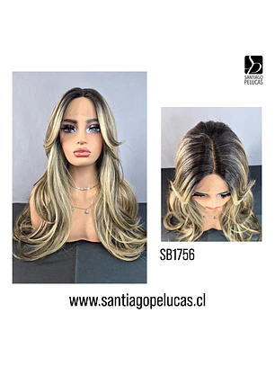 SB1756 JENNIFER LACE FRONT LARGA LISA ESCALONADA RUBIO CENIZA CON MECHAS