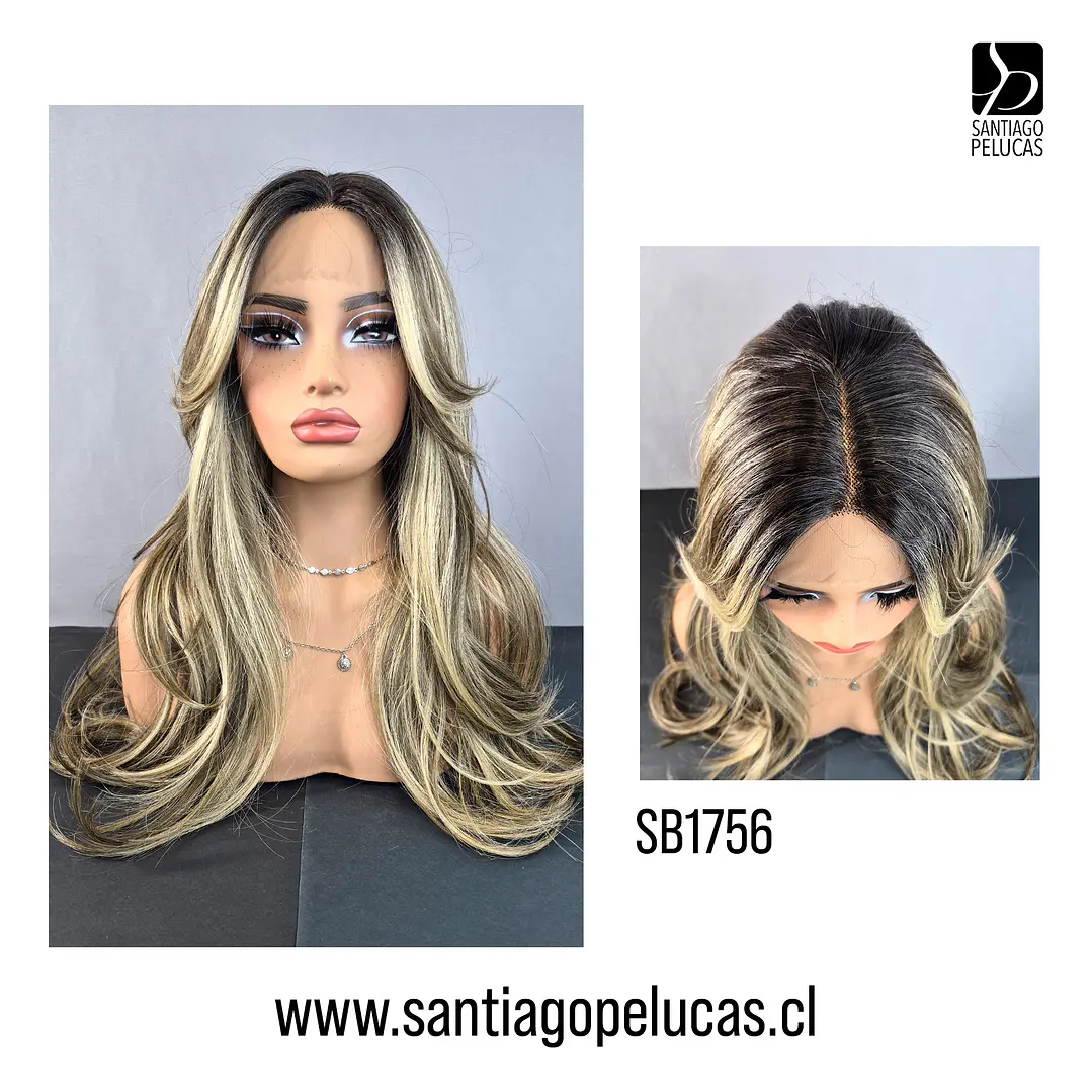 SB1756 JENNIFER LACE FRONT LARGA LISA ESCALONADA RUBIO CENIZA CON MECHAS 1