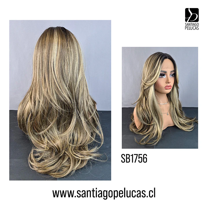 SB1756 JENNIFER LACE FRONT LARGA LISA ESCALONADA RUBIO CENIZA CON MECHAS 2