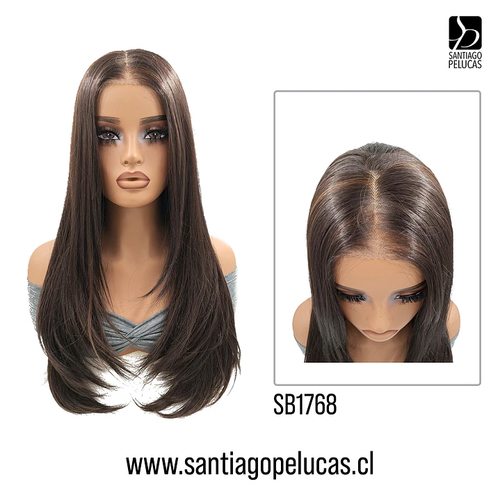 SB1768 DEMI LACE FRONTAL LARGA ESCALONADO CASTAÑO CON REFLEJOS 1