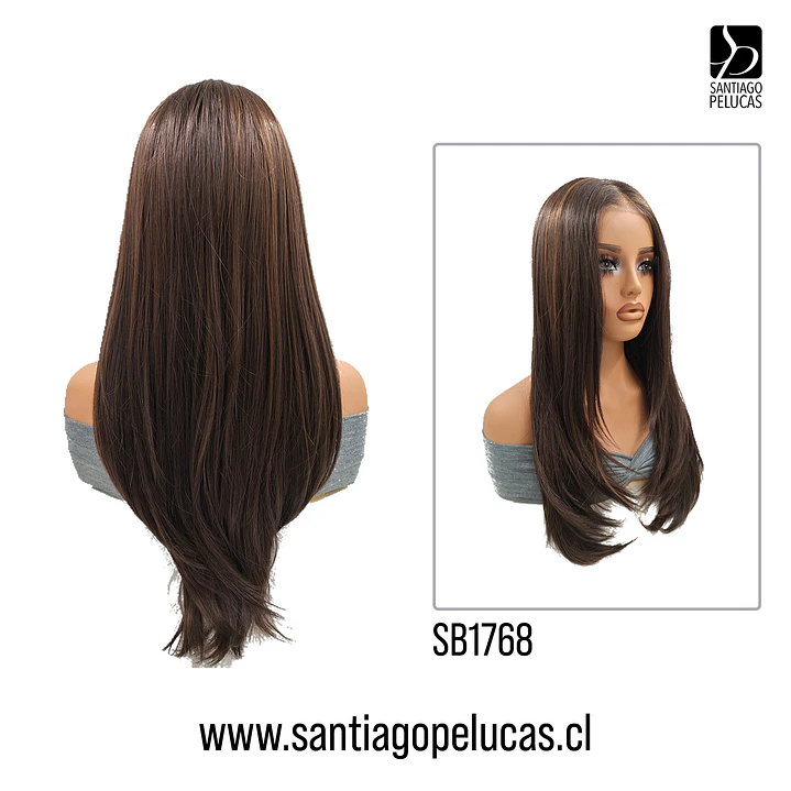 SB1768 DEMI LACE FRONTAL LARGA ESCALONADO CASTAÑO CON REFLEJOS 2
